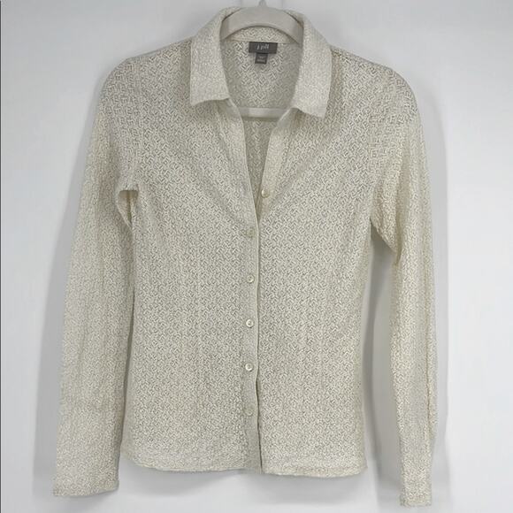 J. Jill Vintage 90s Lace Button Down Shirt Top Cream XS Polo Cardigan Cottage - Picture 1 of 8